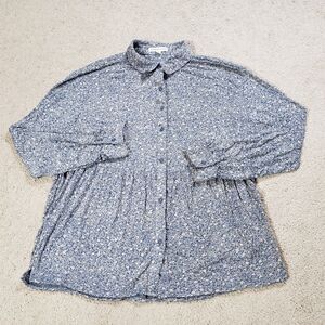 Frye Womens Peasant Top M Blue Floral Monica Floral Flowy Relaxed Boho Blouse